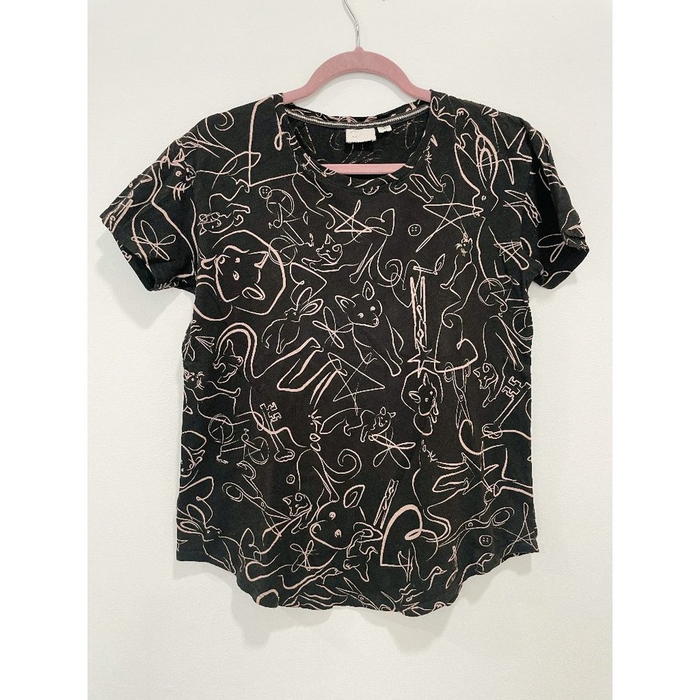 Anthropologie Black Animal Design T-Shirt - Small